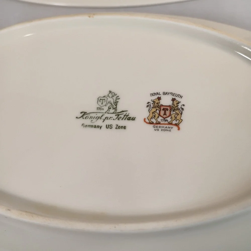 VTG Royal Bayreuth Royal Tettau Germany U.S. Zone Cream Floral Oval Serving Dish